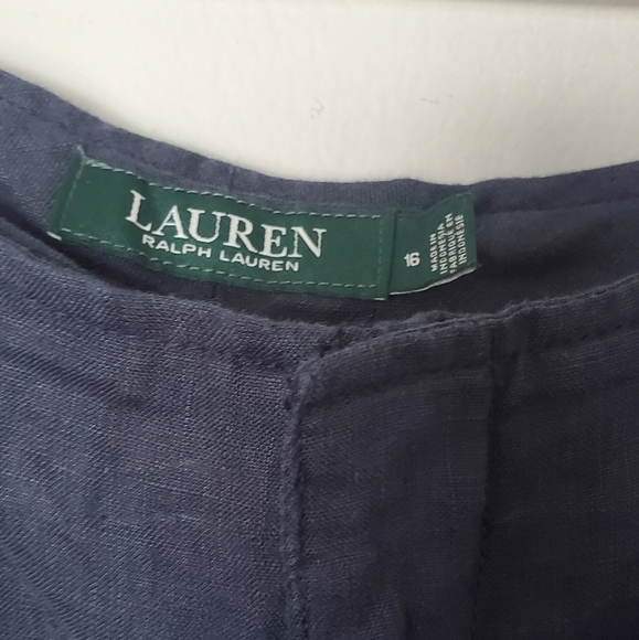 Ralph Lauren 100% Linen Belted High Waist Pants Navy Blue with Pockets - Picture 4 of 8